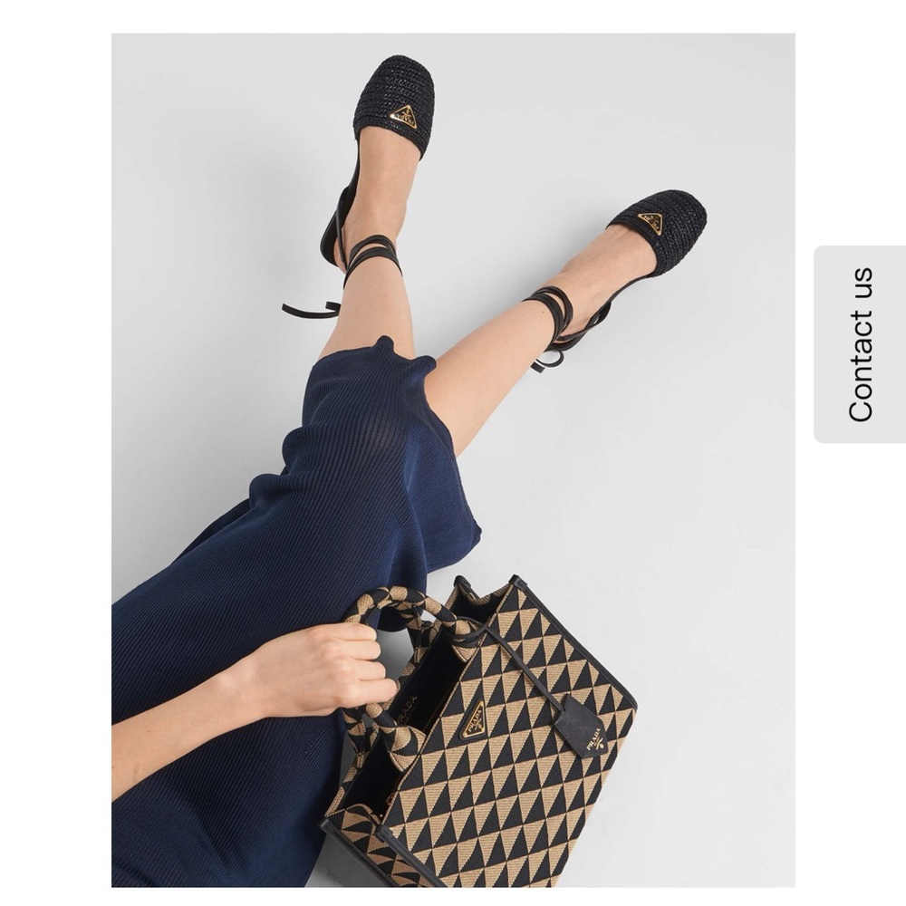 Prada raffia ankle wrap flats